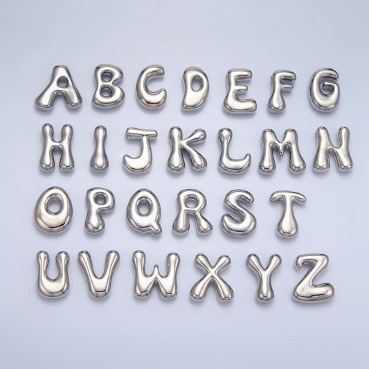 White Gold Filled Groovey Chubby Balloon Letter Initial Pendant | A1643 - A1655