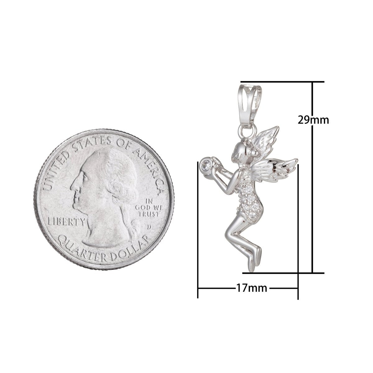 White Gold Filled Micro Pave CZ Fairy Pendant Charm, Micro Pave Fairy Pendant Charm, White Gold Filled Pendant, For DIY Jewelry Making I-414 I-509