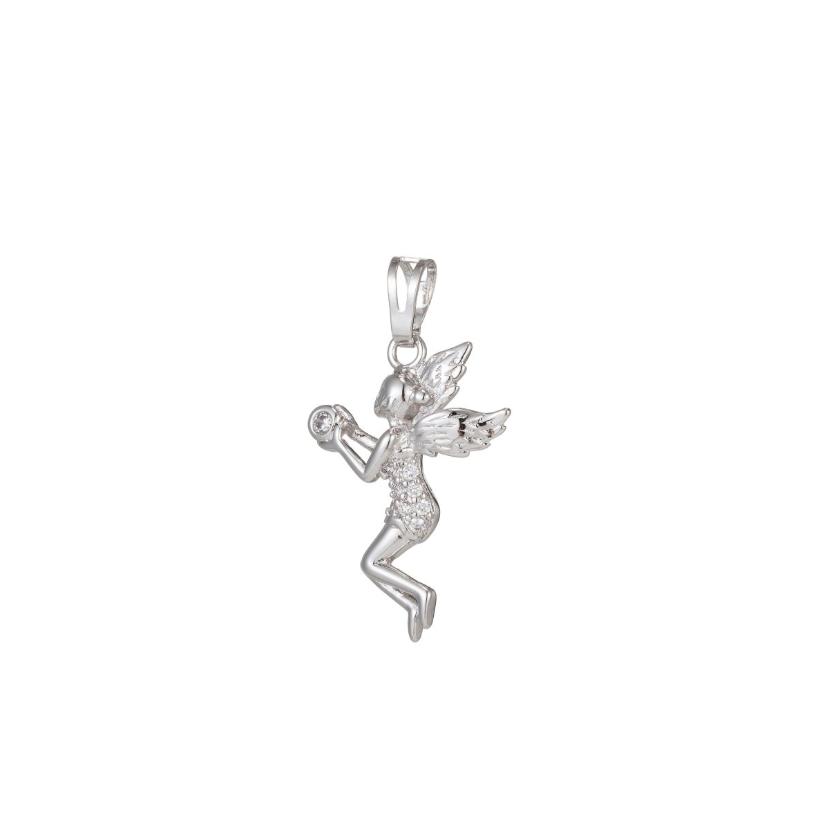 White Gold Filled Micro Pave CZ Fairy Pendant Charm, Micro Pave Fairy Pendant Charm, White Gold Filled Pendant, For DIY Jewelry Making I-414 I-509