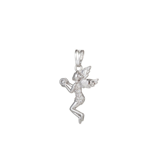 White Gold Filled Micro Pave CZ Fairy Pendant Charm, Micro Pave Fairy Pendant Charm, White Gold Filled Pendant, For DIY Jewelry Making I-414 I-509