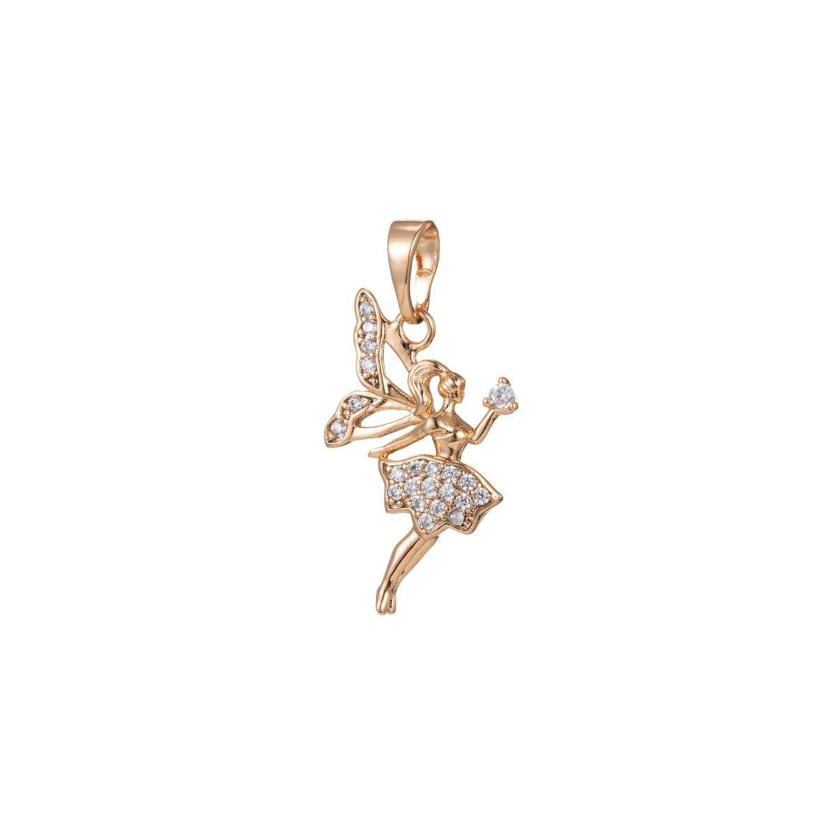 White Gold Filled Micro Pave CZ Fairy Pendant Charm, Micro Pave Fairy Pendant Charm, White Gold Filled Pendant, For DIY Jewelry Making I-414 I-509