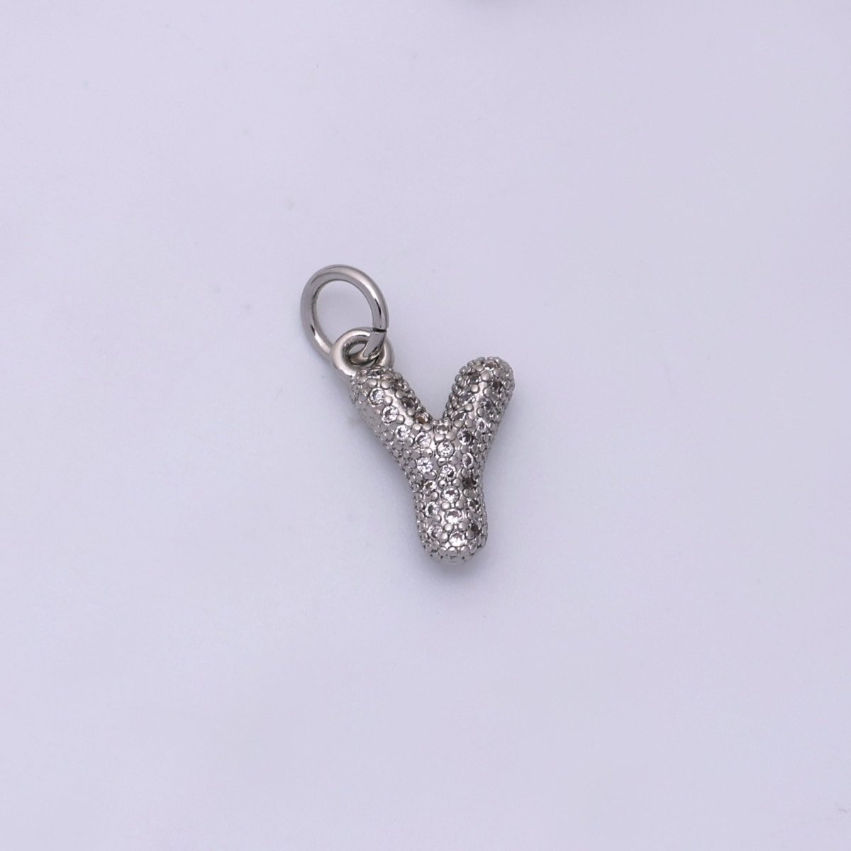 White Gold Filled Micro Paved CZ Chubby Balloon Initial Letter Pendant | A157 - A169