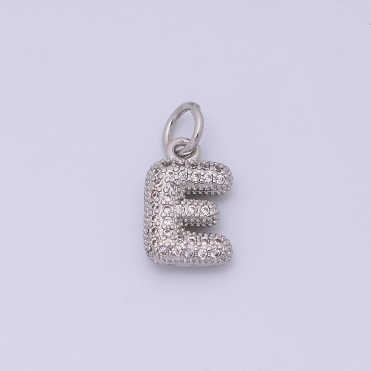 White Gold Filled Micro Paved CZ Chubby Balloon Initial Letter Pendant | A157 - A169