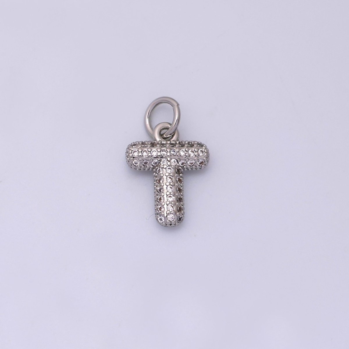 White Gold Filled Micro Paved CZ Chubby Balloon Initial Letter Pendant | A157 - A169