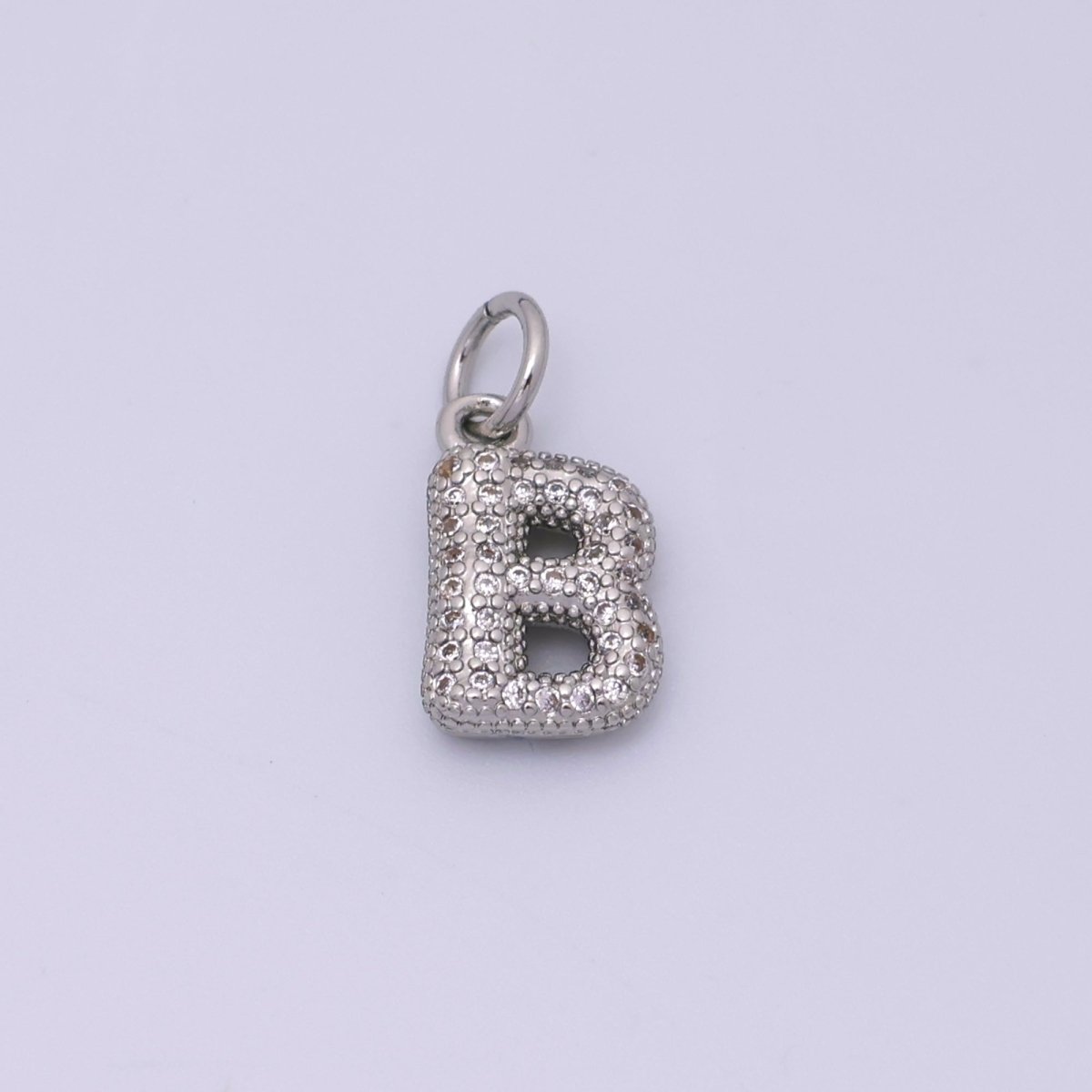 White Gold Filled Micro Paved CZ Chubby Balloon Initial Letter Pendant | A157 - A169