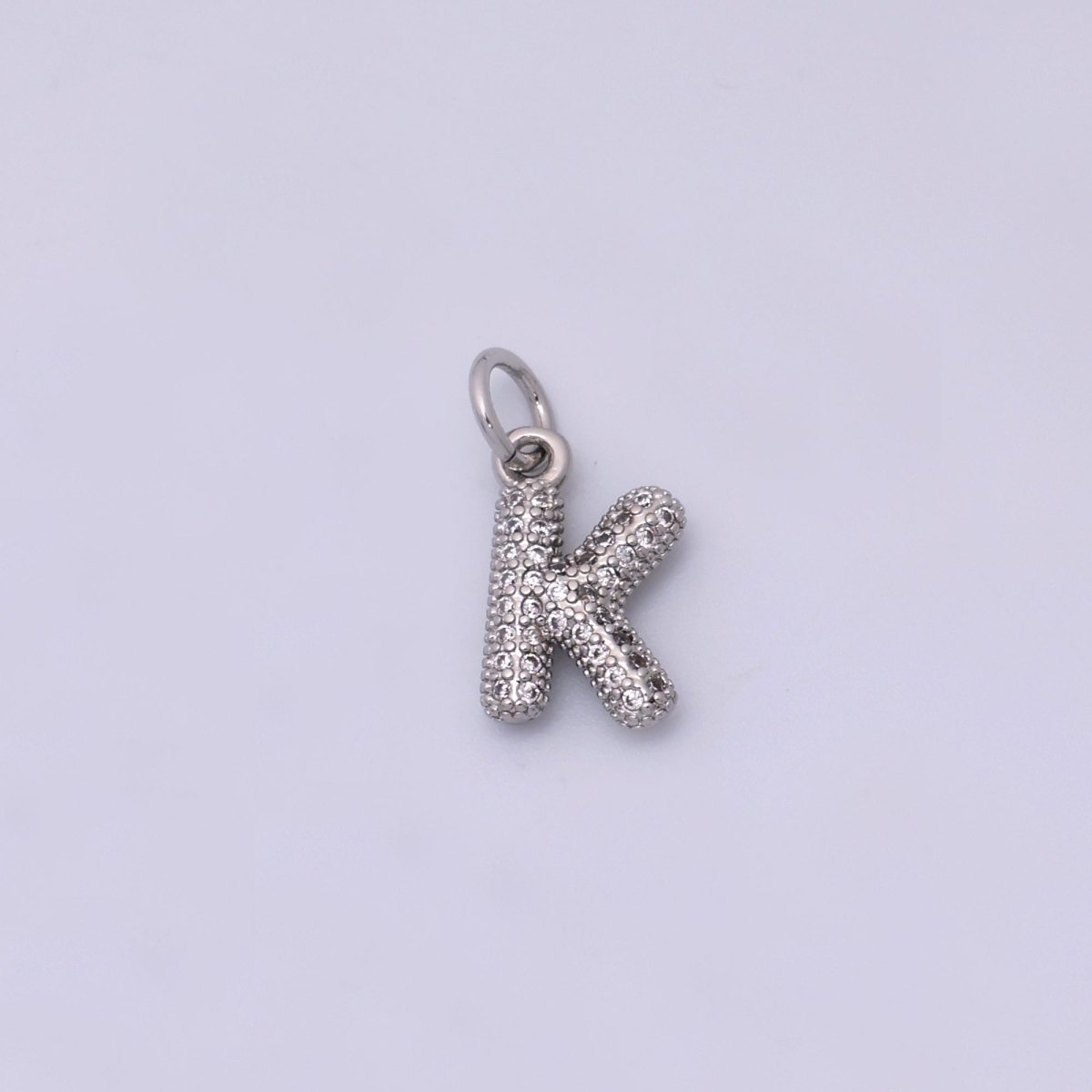 White Gold Filled Micro Paved CZ Chubby Balloon Initial Letter Pendant | A157 - A169
