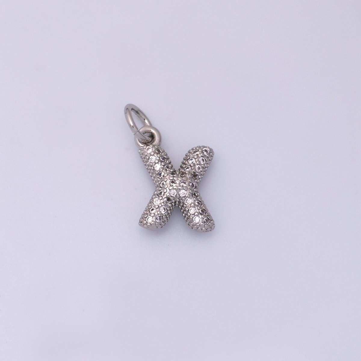 White Gold Filled Micro Paved CZ Chubby Balloon Initial Letter Pendant | A157 - A169