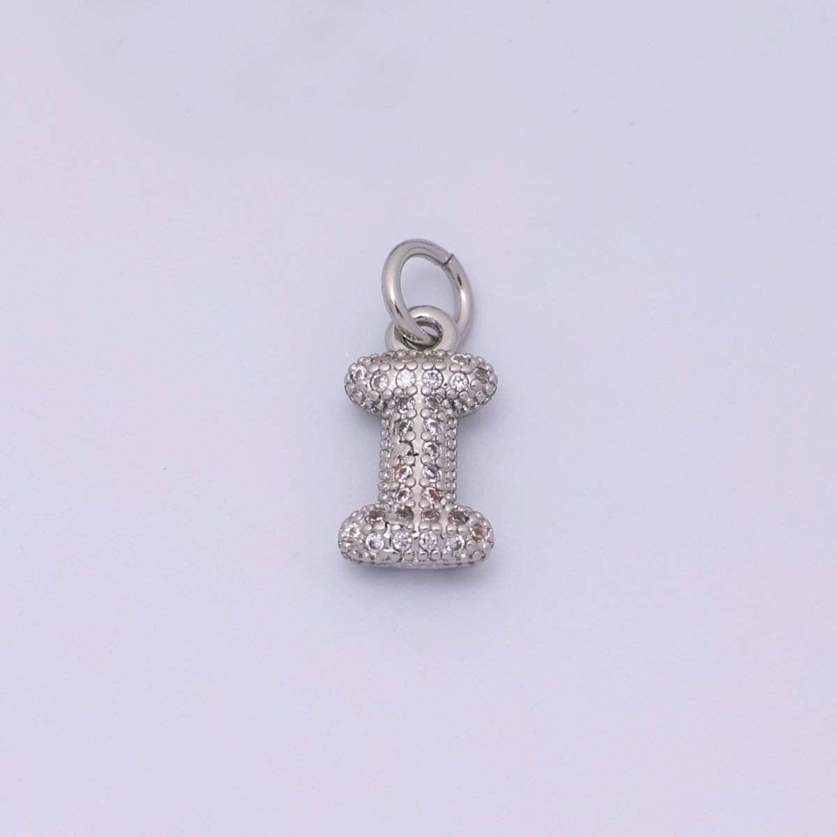 White Gold Filled Micro Paved CZ Chubby Balloon Initial Letter Pendant | A157 - A169