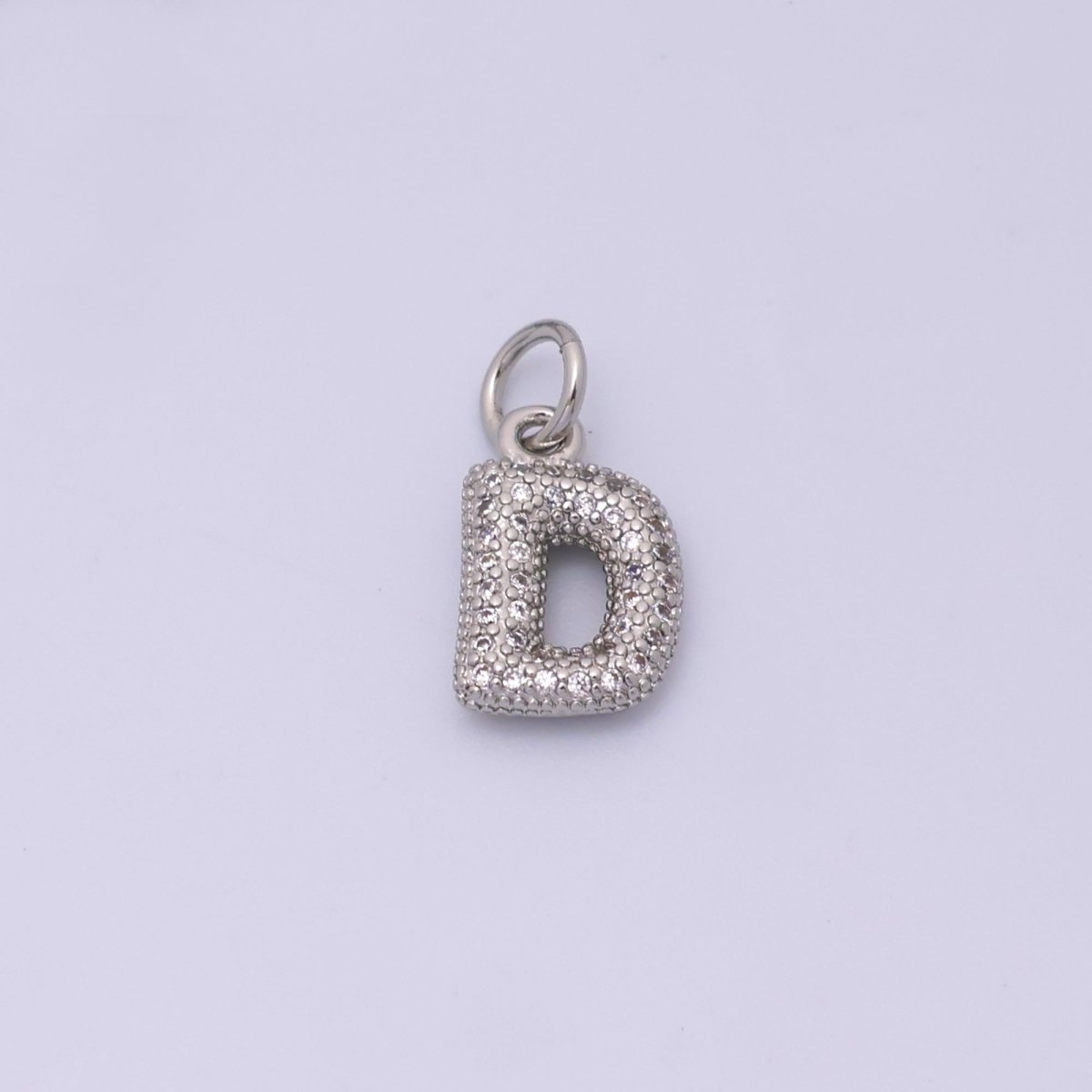 White Gold Filled Micro Paved CZ Chubby Balloon Initial Letter Pendant | A157 - A169
