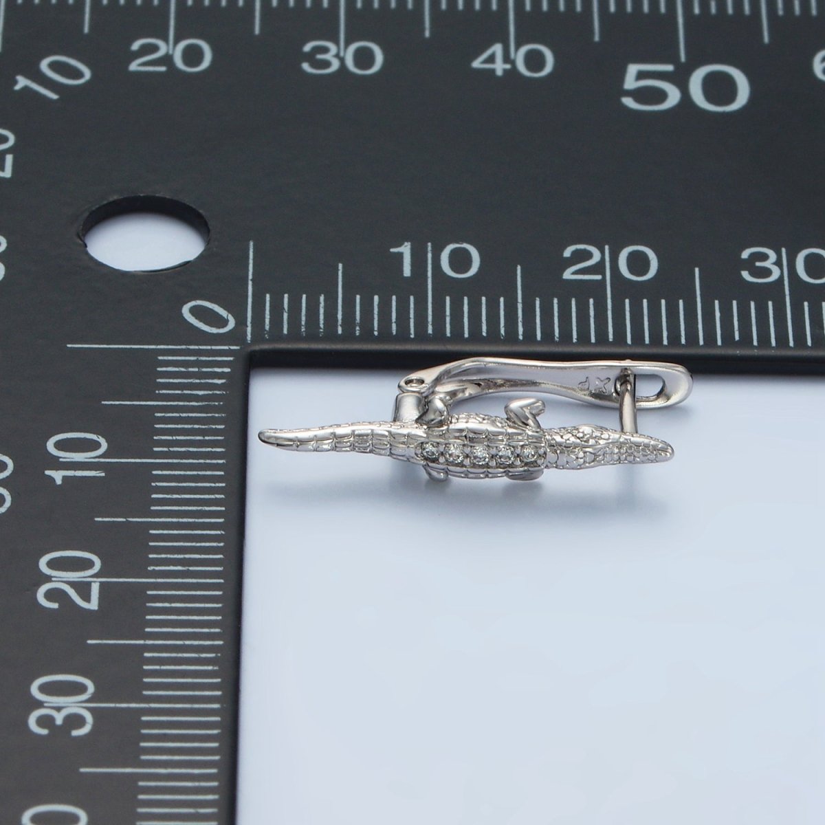 White Gold Filled Micro Paved CZ Crocodile Alligator English Lock Earrings | AD669