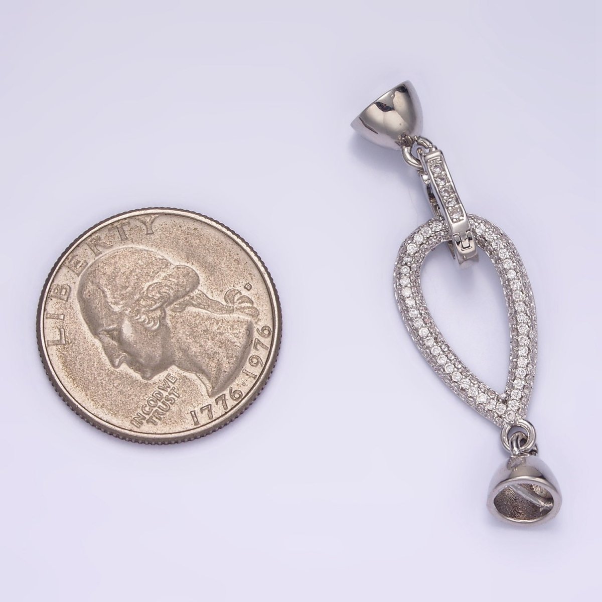 White Gold Filled Micro Paved CZ Teardrop Latch Cord Closure Findings | Z817