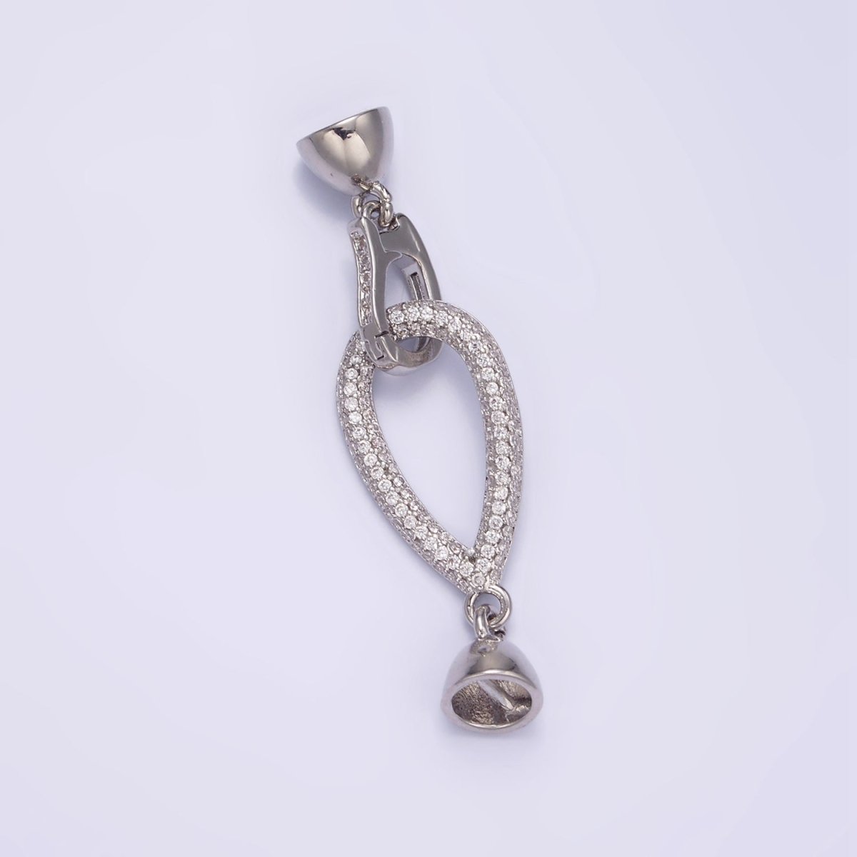 White Gold Filled Micro Paved CZ Teardrop Latch Cord Closure Findings | Z817