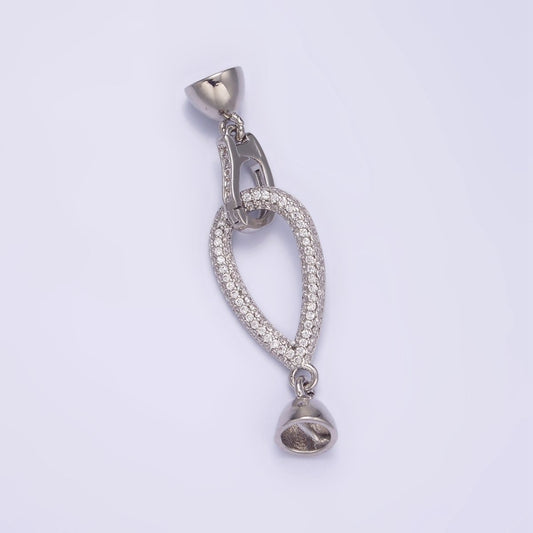 White Gold Filled Micro Paved CZ Teardrop Latch Cord Closure Findings | Z817