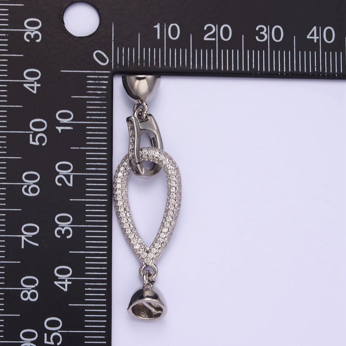 White Gold Filled Micro Paved CZ Teardrop Latch Cord Closure Findings | Z817