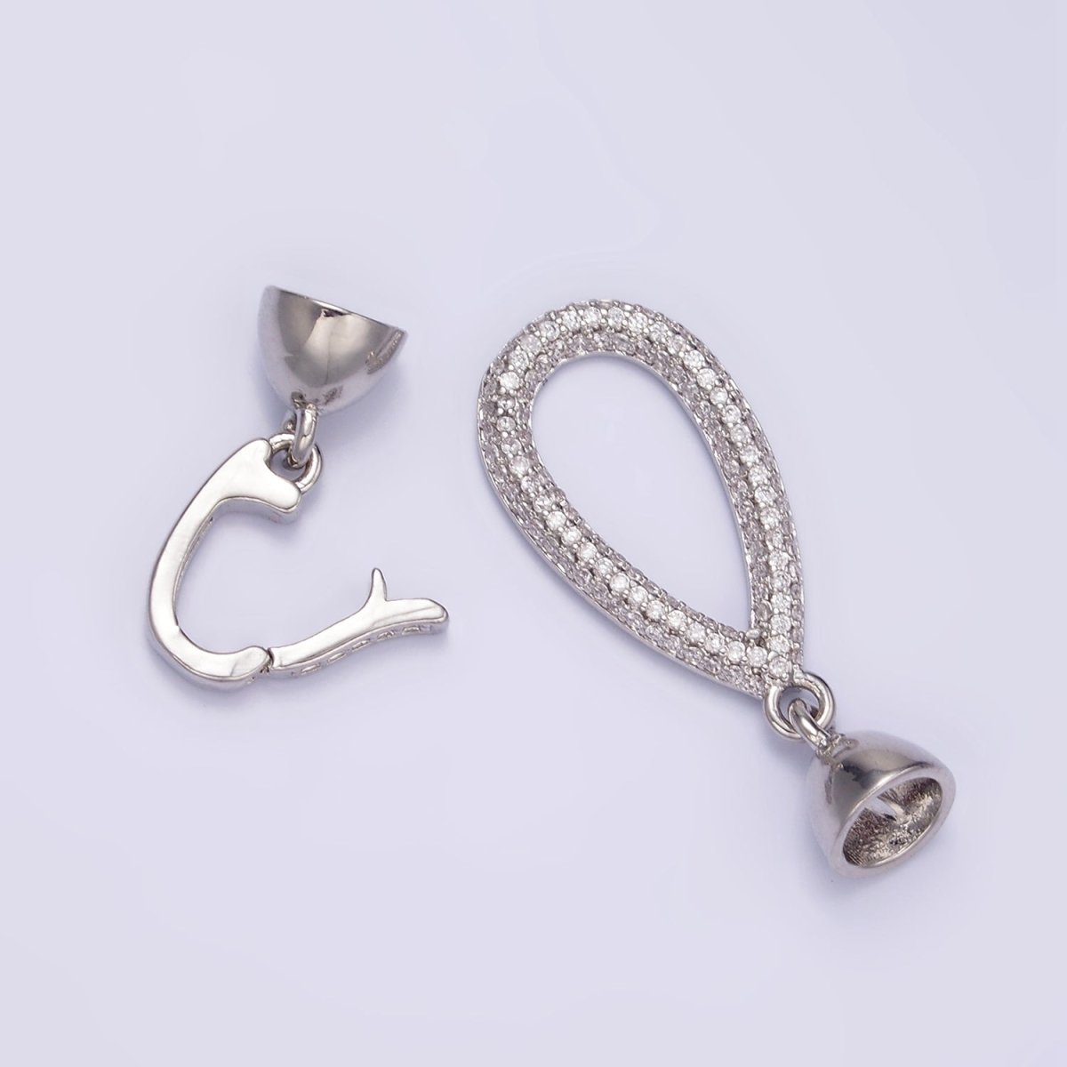 White Gold Filled Micro Paved CZ Teardrop Latch Cord Closure Findings | Z817