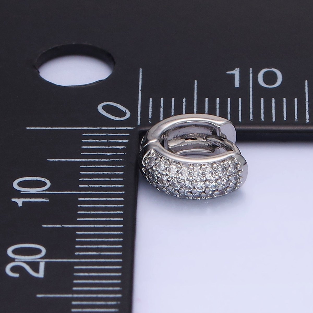 White Gold Filled Micro Paved CZ Wide Cartilage Huggie Earrings | AE527