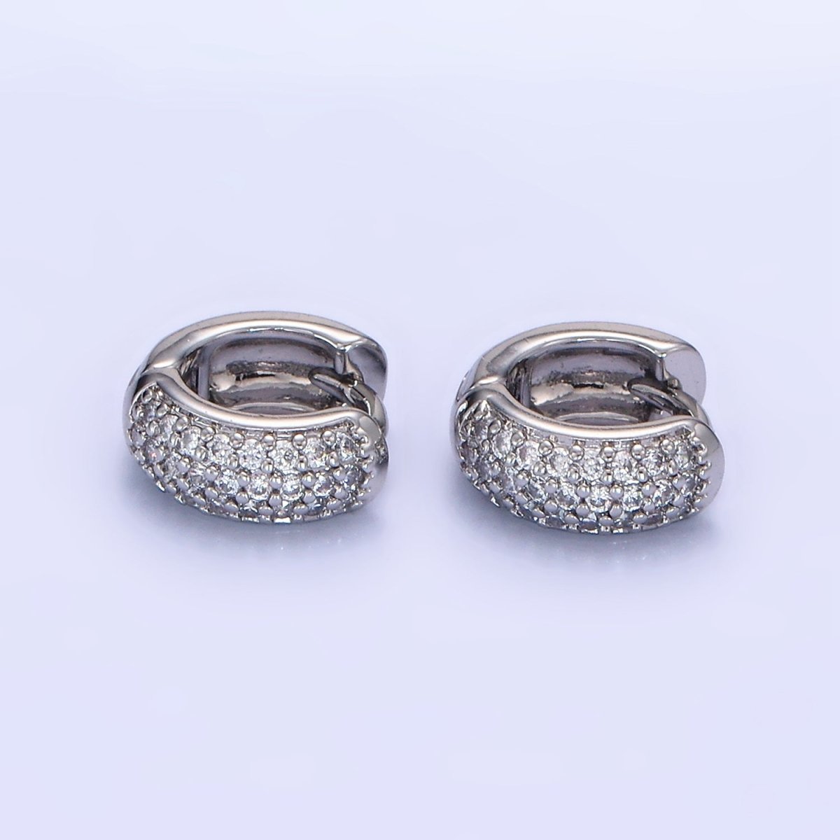 White Gold Filled Micro Paved CZ Wide Cartilage Huggie Earrings | AE527