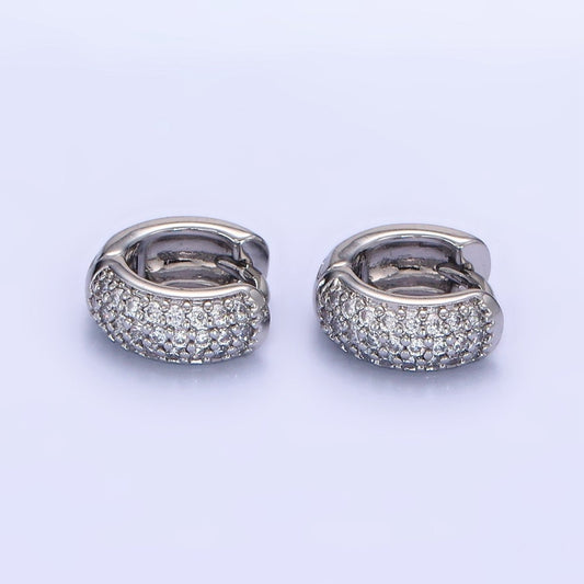 White Gold Filled Micro Paved CZ Wide Cartilage Huggie Earrings | AE527