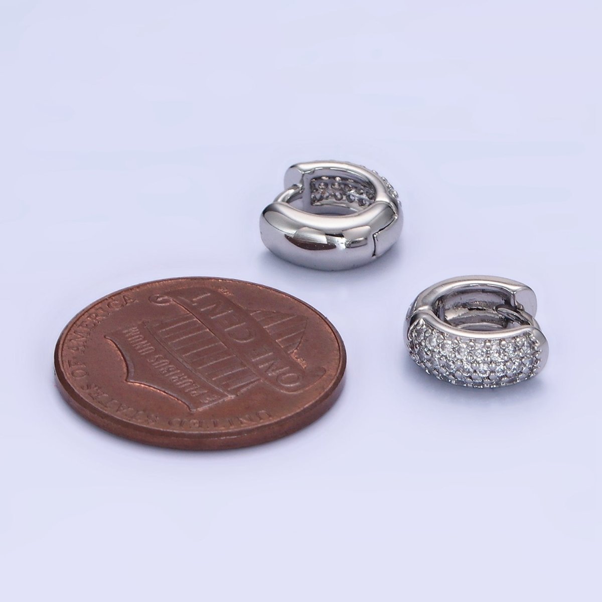 White Gold Filled Micro Paved CZ Wide Cartilage Huggie Earrings | AE527