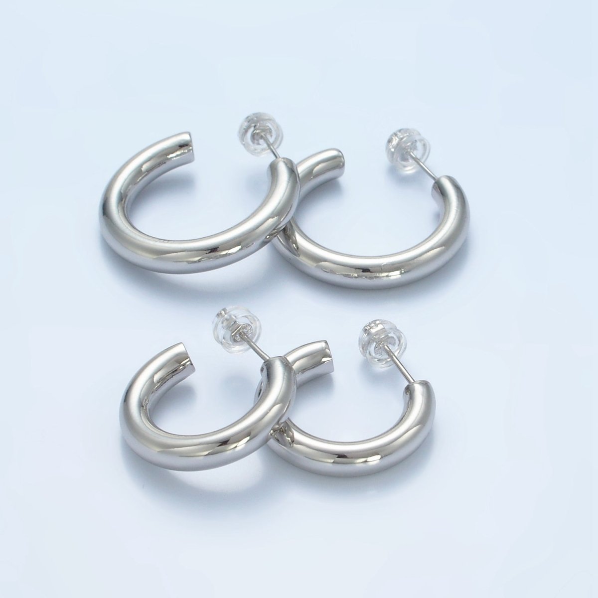 White Gold Filled Minimalist Silver Hoop Earrings | AD-688