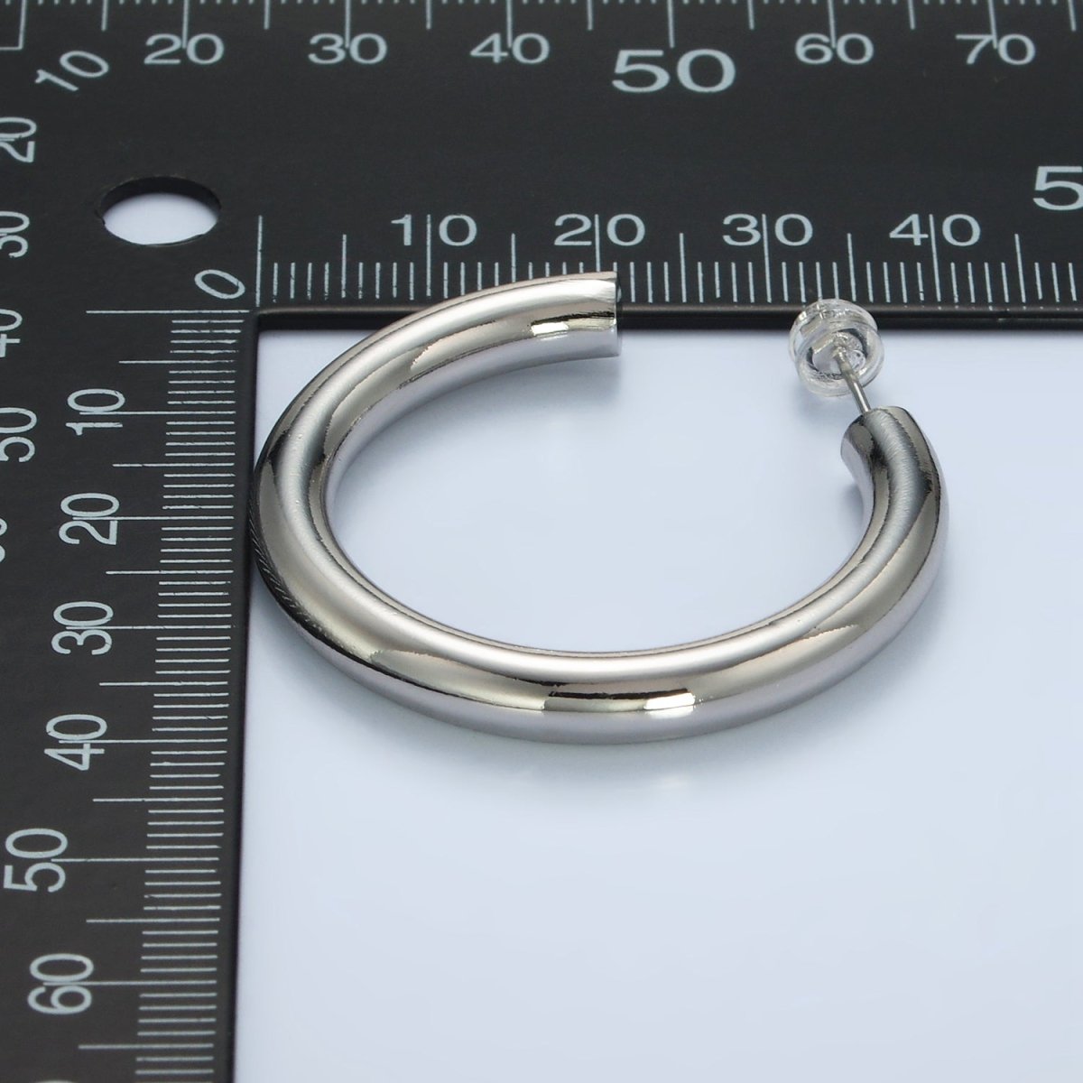 White Gold Filled 40mm Minimalist C-Shaped Hoop Earrings | AD638