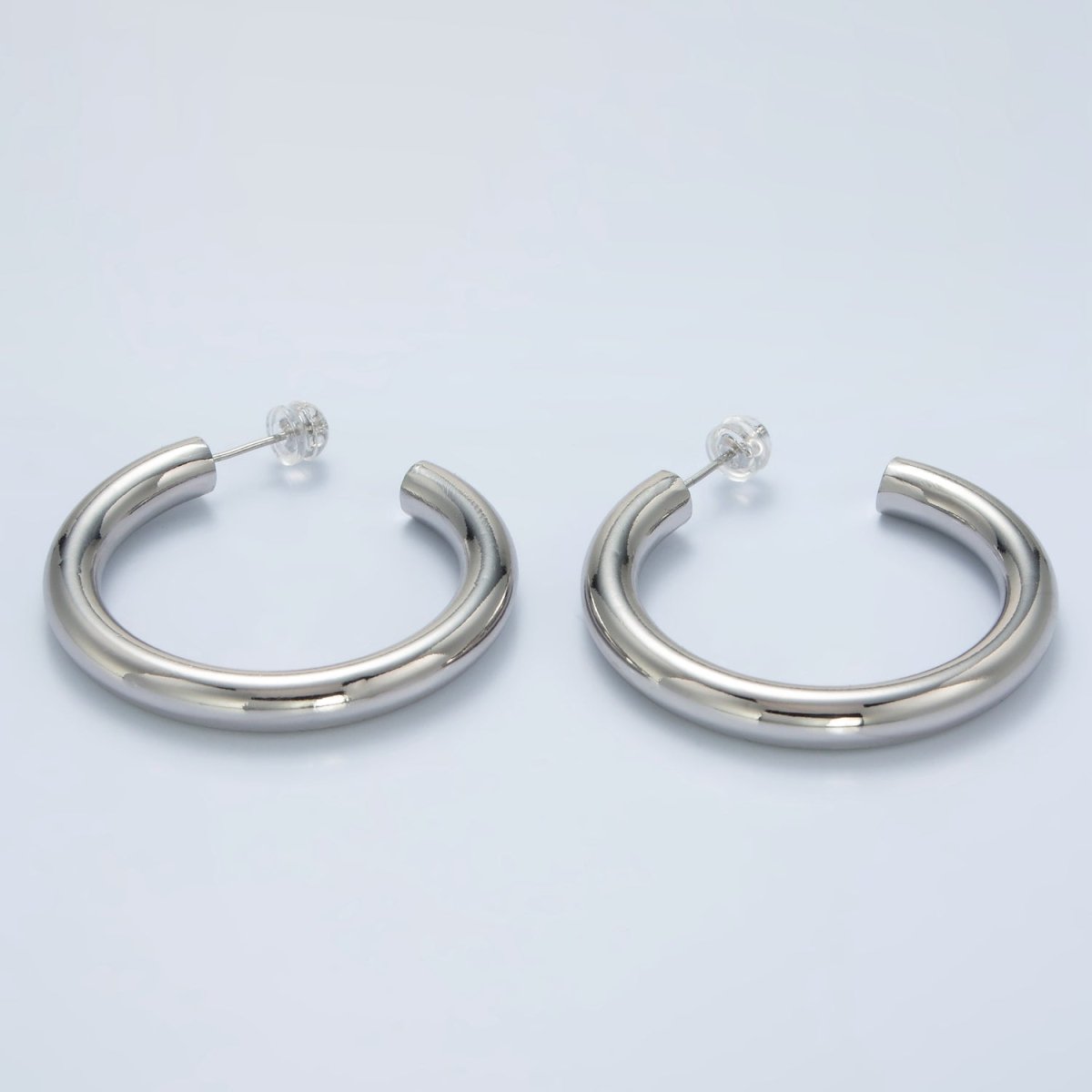 White Gold Filled 40mm Minimalist C-Shaped Hoop Earrings | AD638
