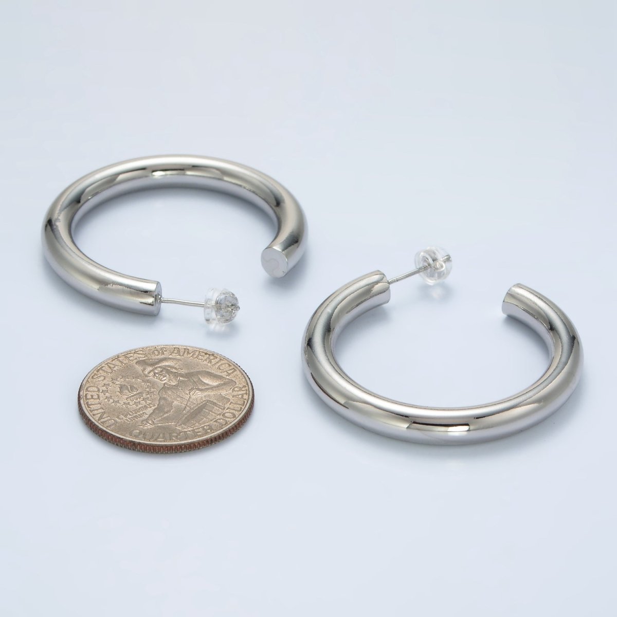 White Gold Filled 40mm Minimalist C-Shaped Hoop Earrings | AD638