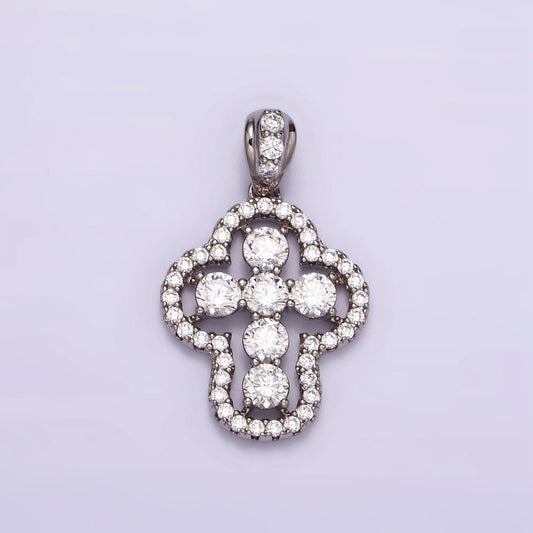 White Gold Filled Religious Cross Clear CZ Micro Paved Open Bezel Bail Pendant |  I382