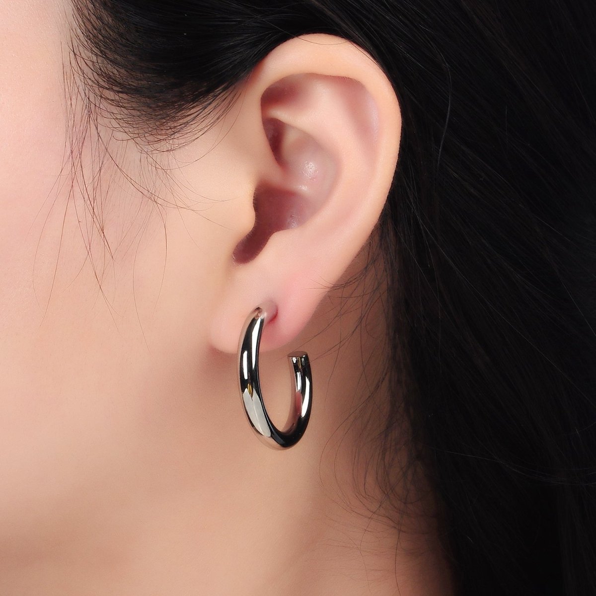 White Gold Filled 30mm Minimalist C-Shaped Hoop Earrings | AD641