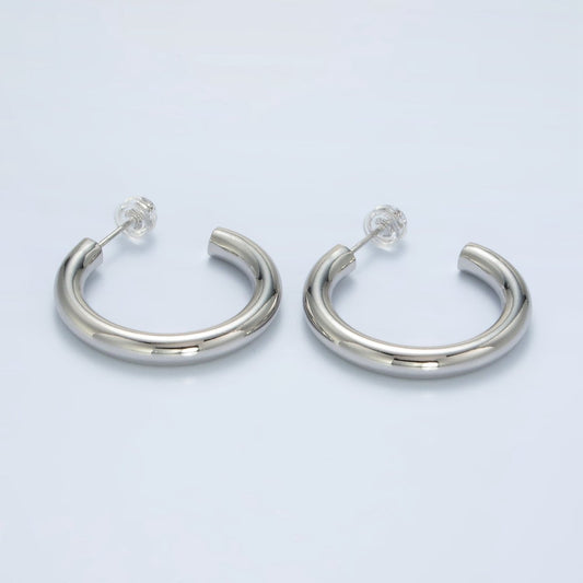 White Gold Filled 30mm Minimalist C-Shaped Hoop Earrings | AD641