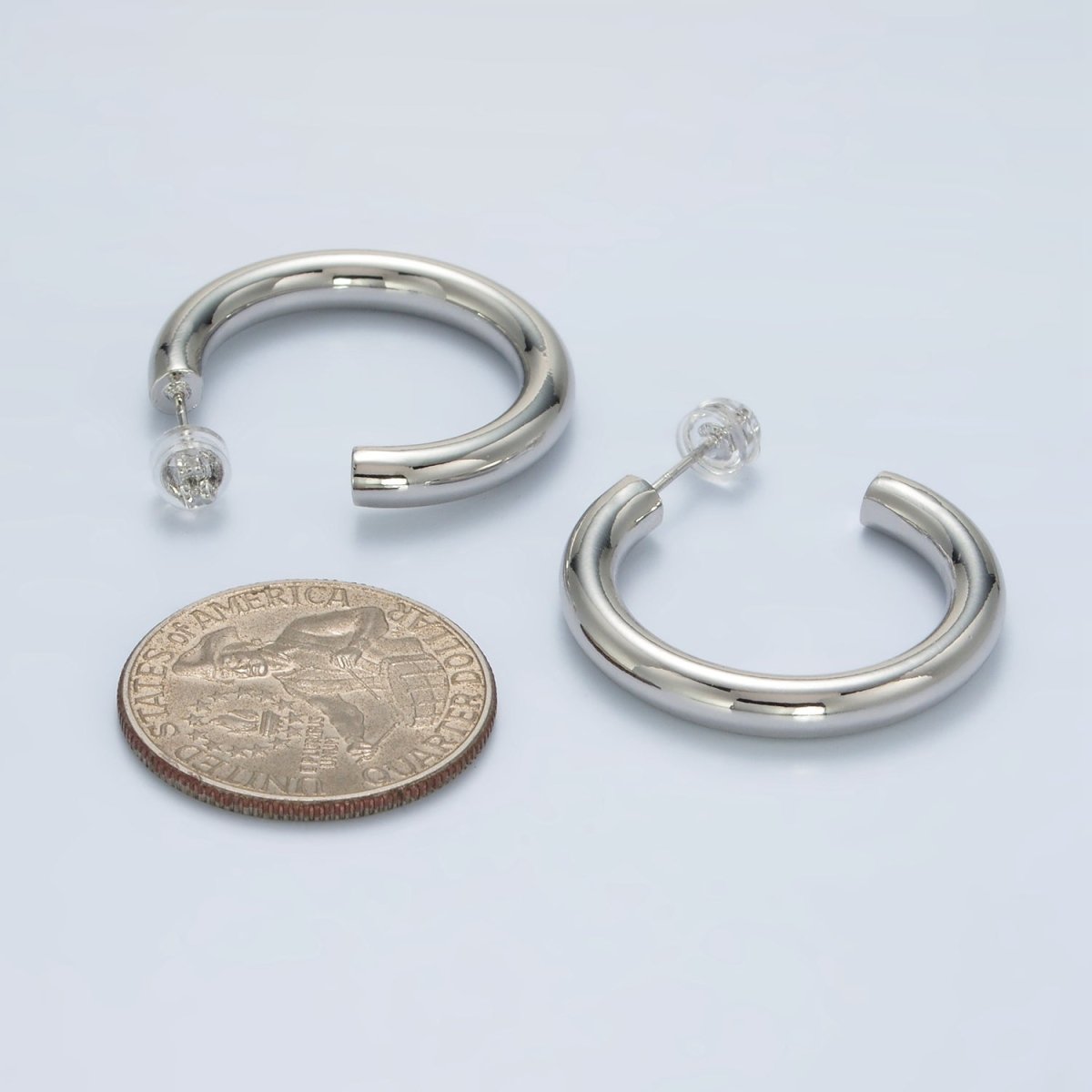 White Gold Filled 30mm Minimalist C-Shaped Hoop Earrings | AD641