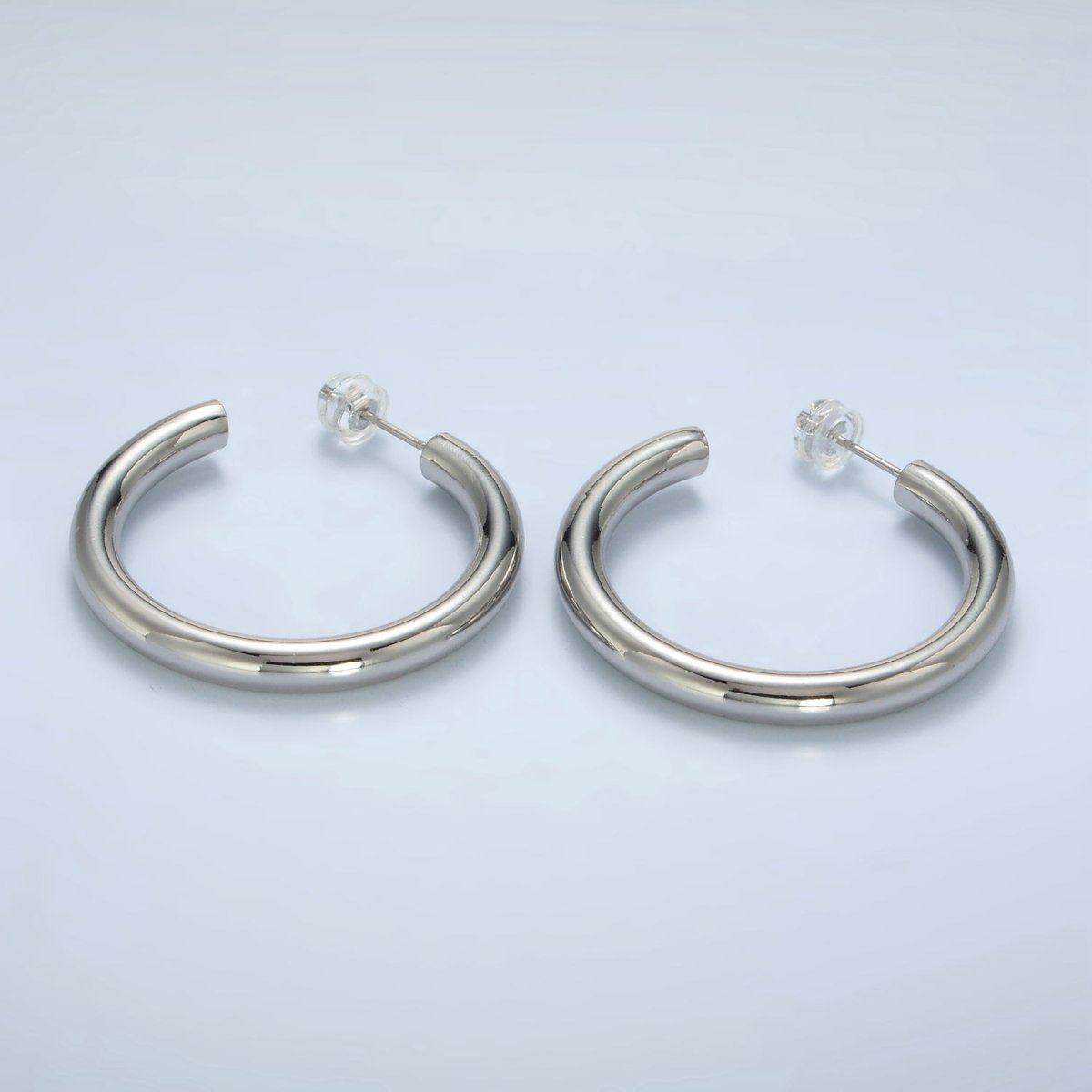 White Gold Filled 35mm Minimalist C-Shaped Hoop Earrings | AD642