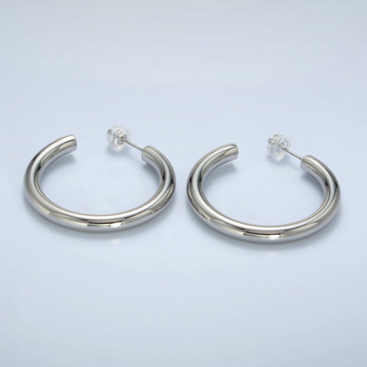 White Gold Filled 35mm Minimalist C-Shaped Hoop Earrings | AD642