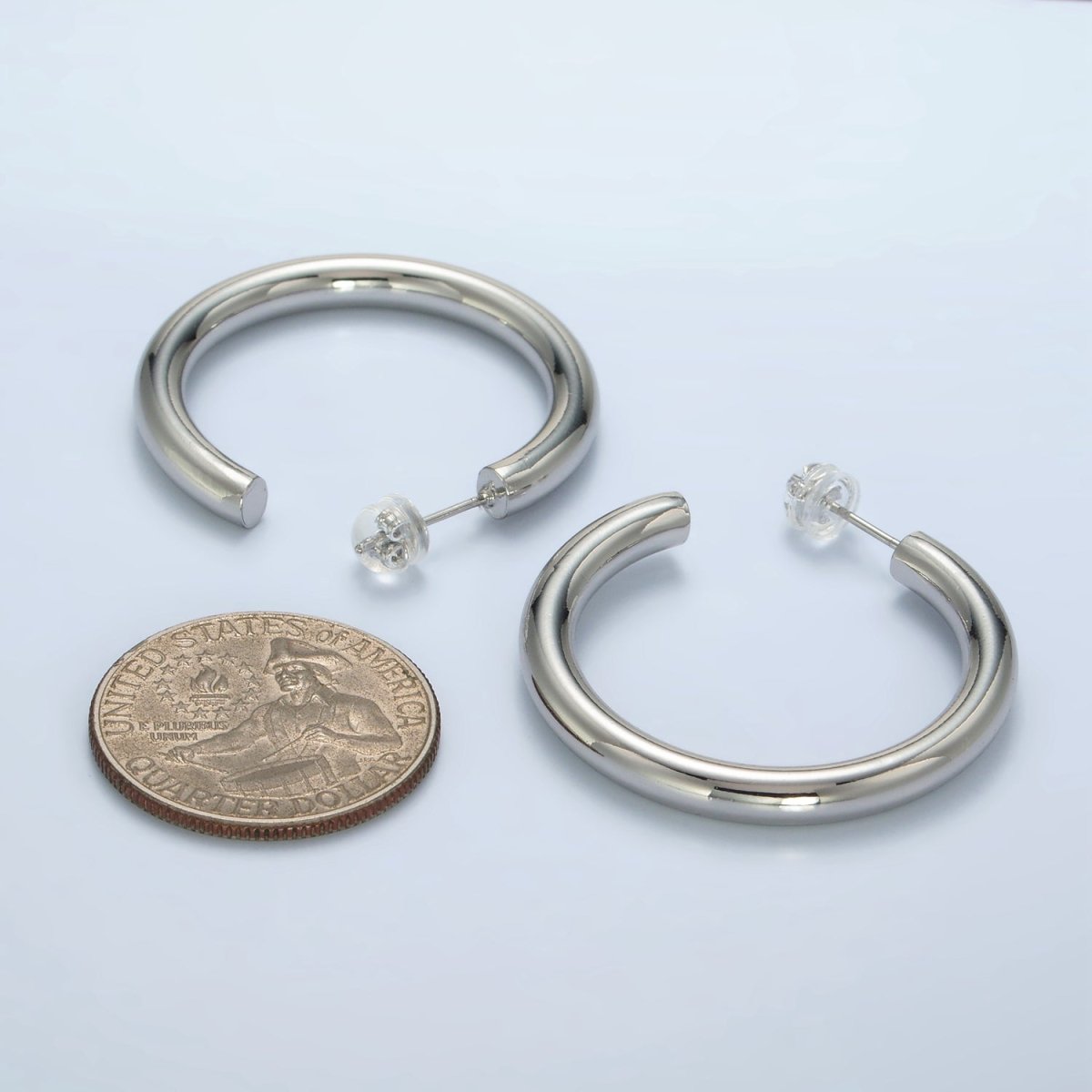 White Gold Filled 35mm Minimalist C-Shaped Hoop Earrings | AD642