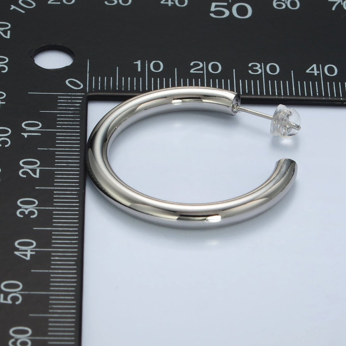 White Gold Filled 35mm Minimalist C-Shaped Hoop Earrings | AD642