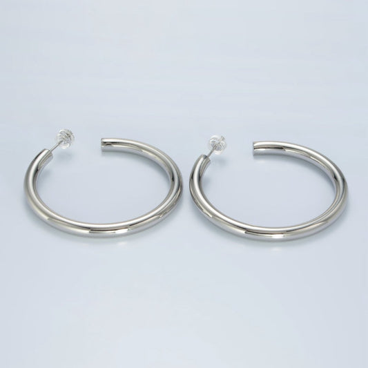 White Gold Filled 45mm Minimalist C-Shaped Hoop Earrings | AD640