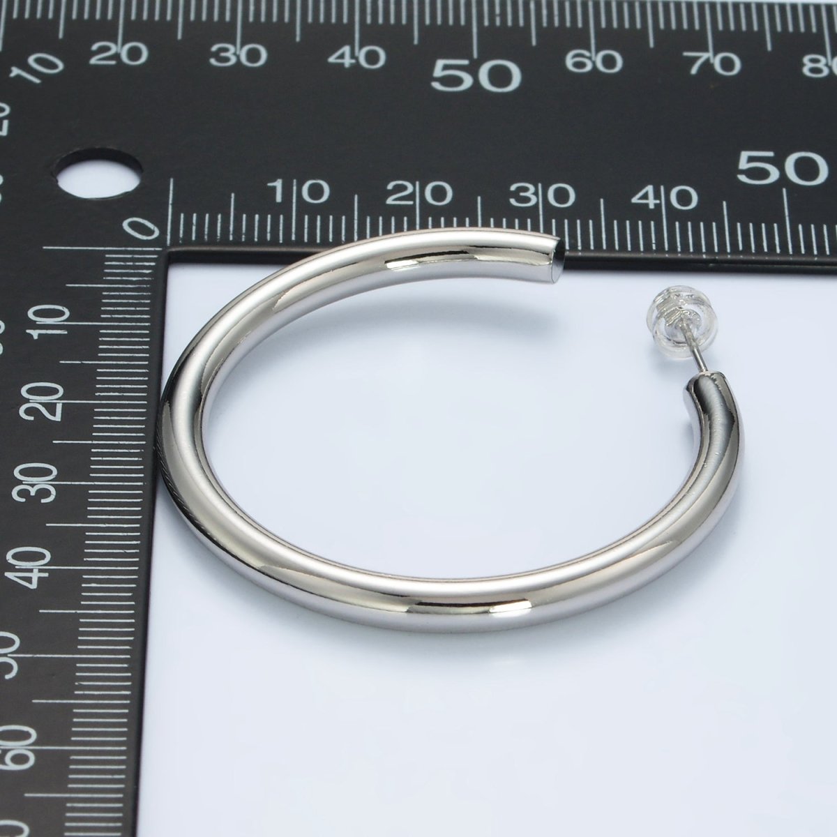 White Gold Filled 45mm Minimalist C-Shaped Hoop Earrings | AD640