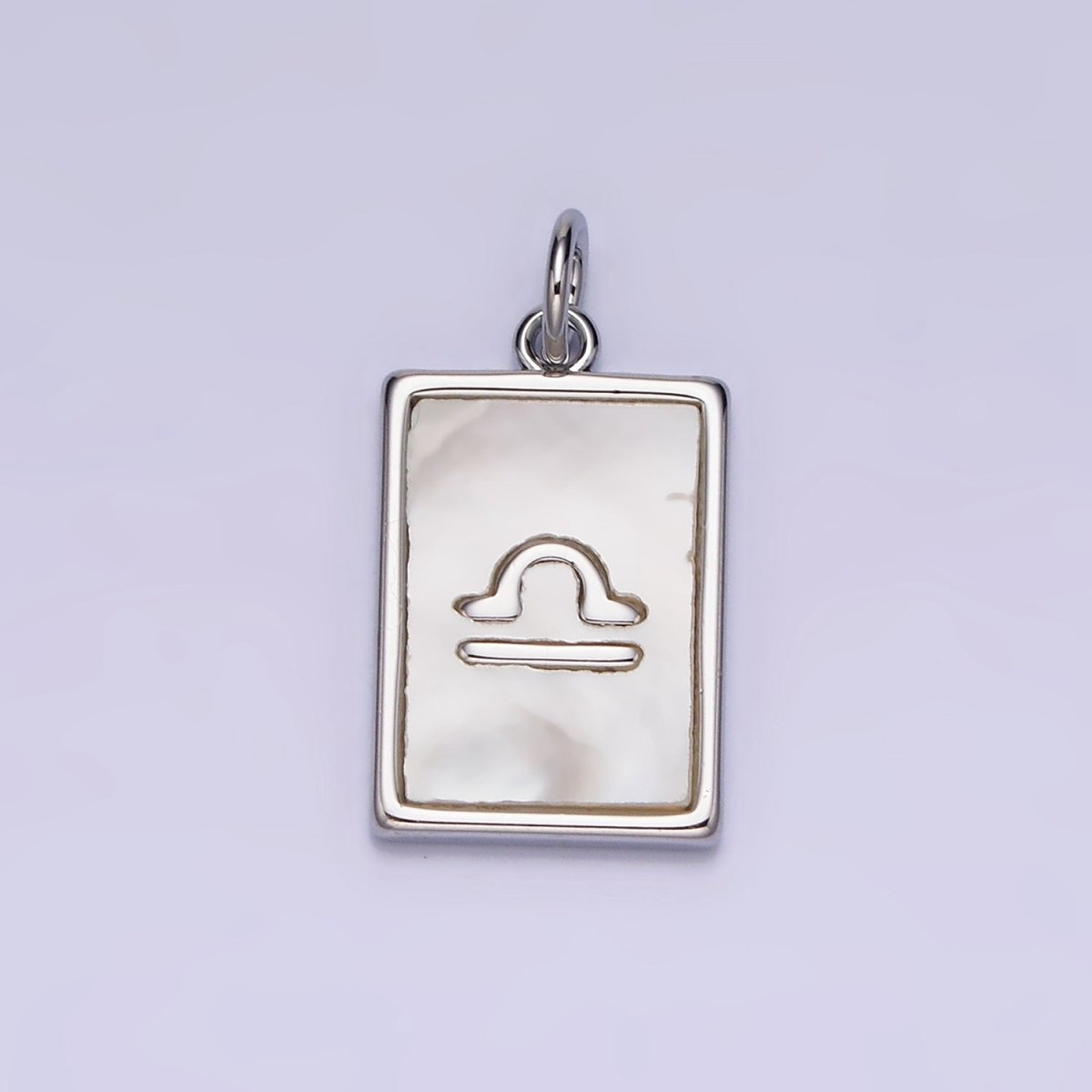 White Gold Filled Zodiac Sign Shell Pearl Rectangular Tag Charm | A-A1259-A-A1270
