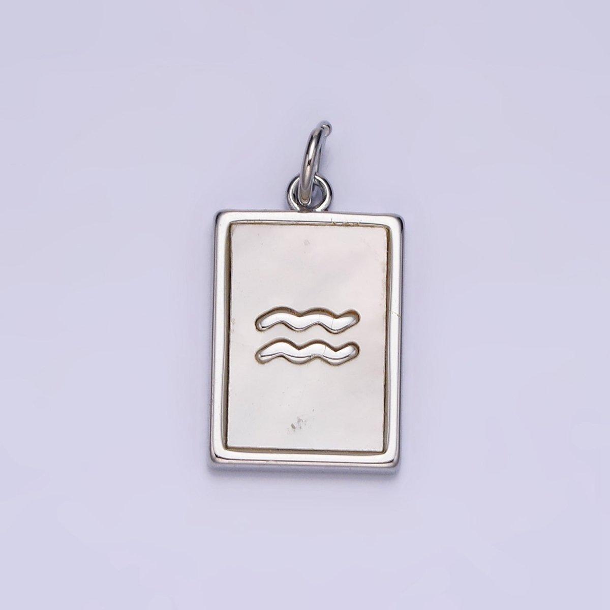 White Gold Filled Zodiac Sign Shell Pearl Rectangular Tag Charm | A-A1259-A-A1270