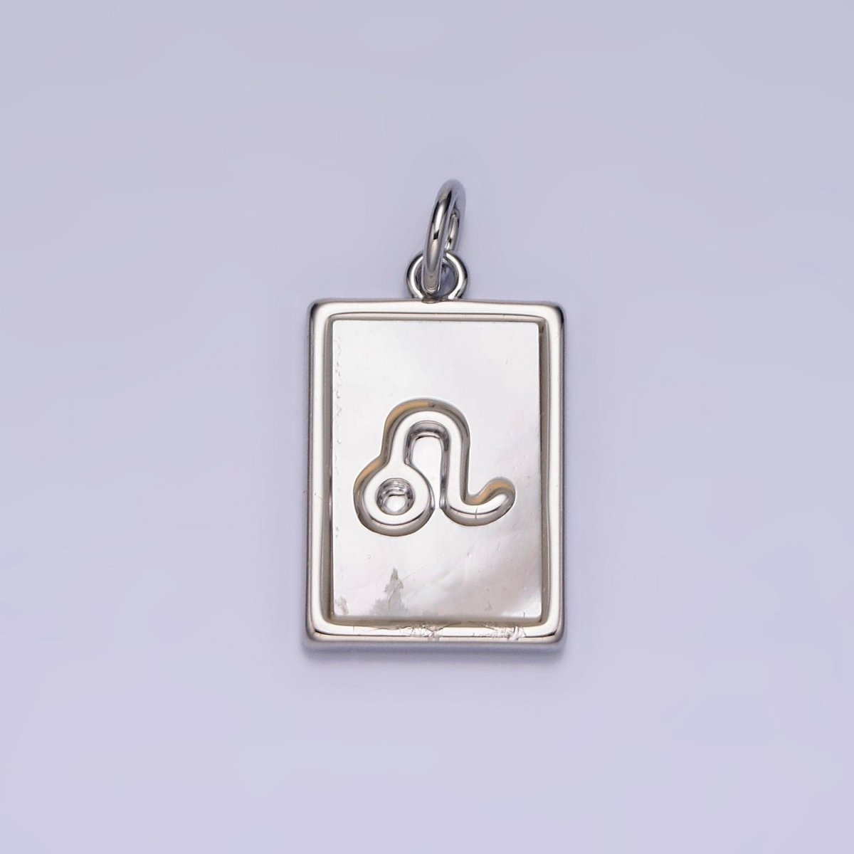 White Gold Filled Zodiac Sign Shell Pearl Rectangular Tag Charm | A-A1259-A-A1270