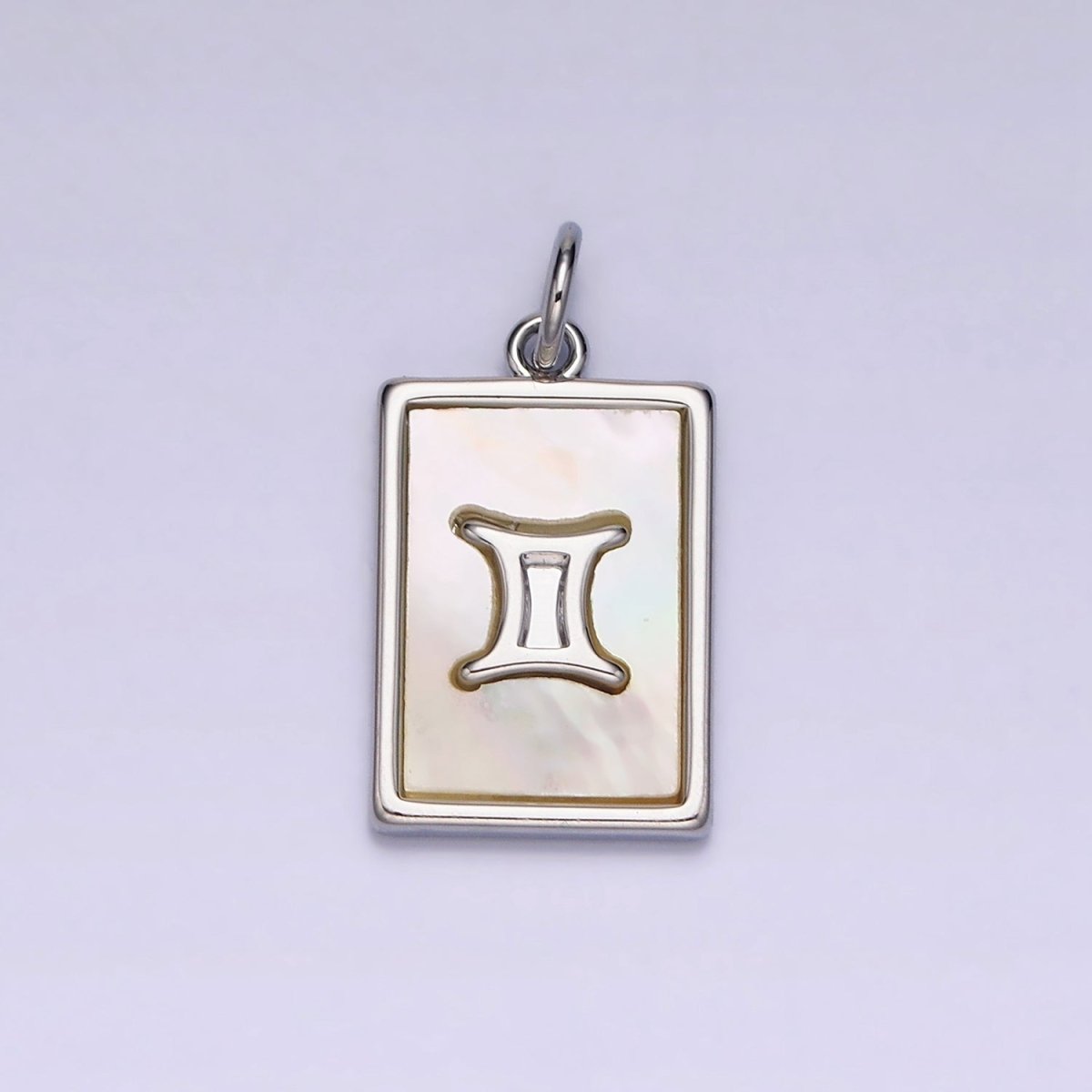 White Gold Filled Zodiac Sign Shell Pearl Rectangular Tag Charm | A-A1259-A-A1270
