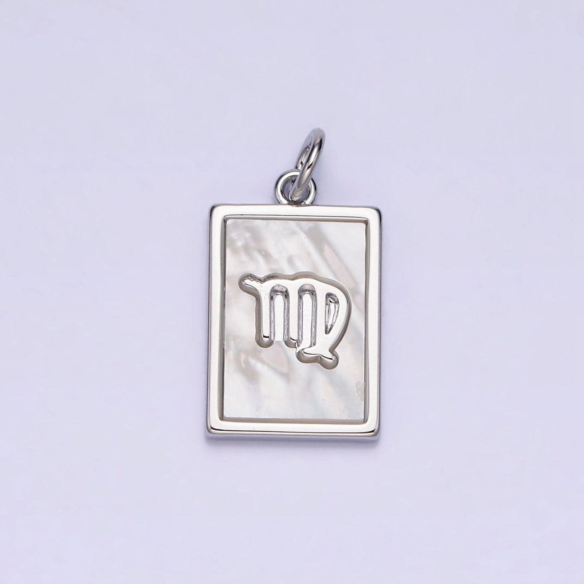 White Gold Filled Zodiac Sign Shell Pearl Rectangular Tag Charm | A-A1259-A-A1270