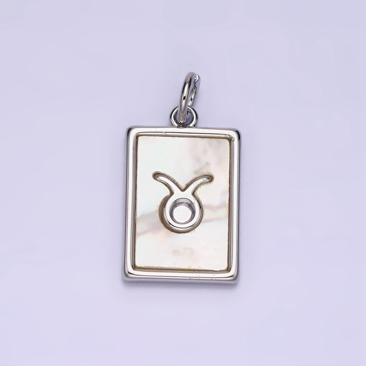 White Gold Filled Zodiac Sign Shell Pearl Rectangular Tag Charm | A-A1259-A-A1270