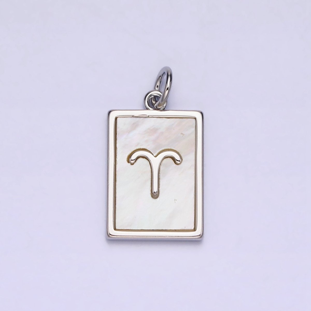 White Gold Filled Zodiac Sign Shell Pearl Rectangular Tag Charm | A-A1259-A-A1270