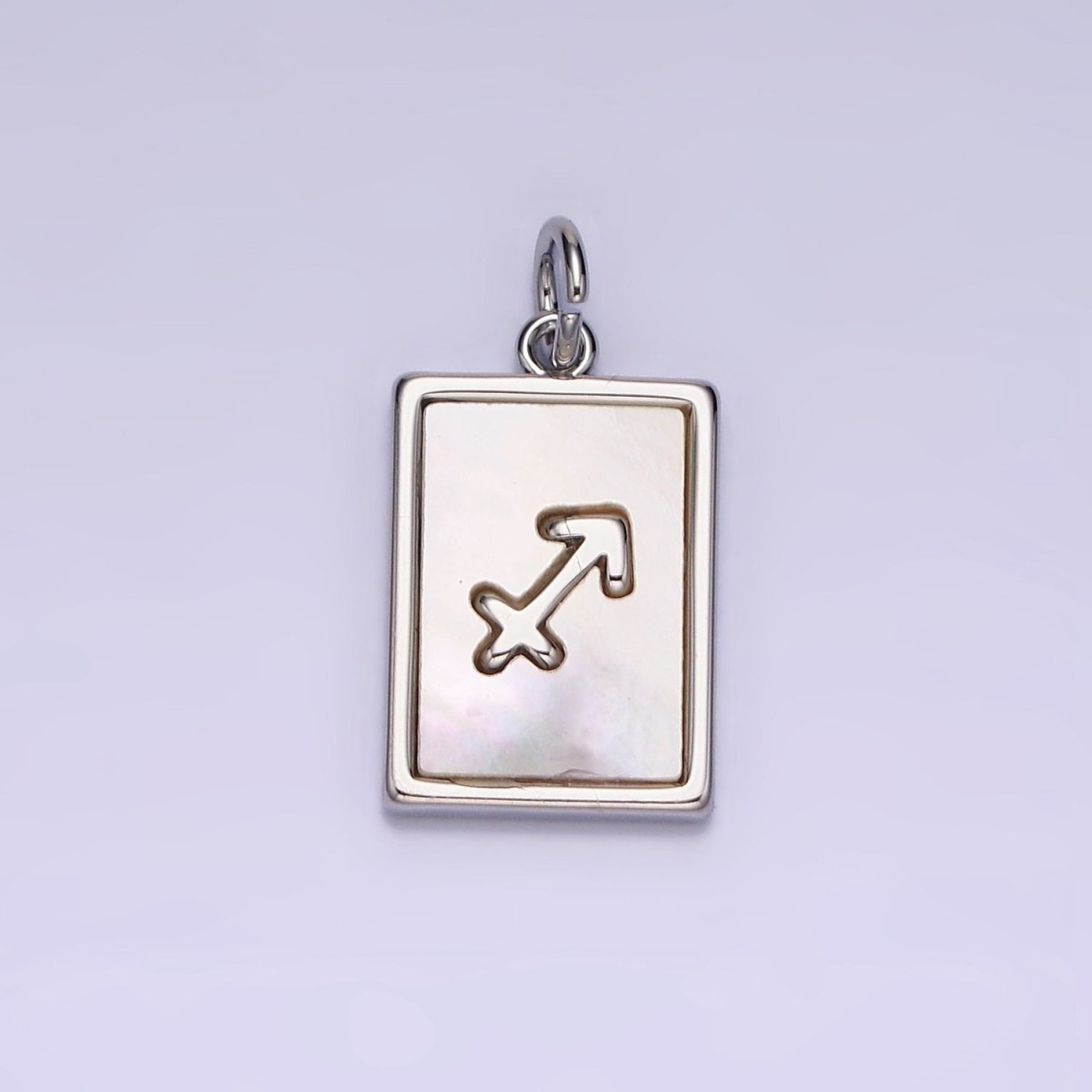 White Gold Filled Zodiac Sign Shell Pearl Rectangular Tag Charm | A-A1259-A-A1270
