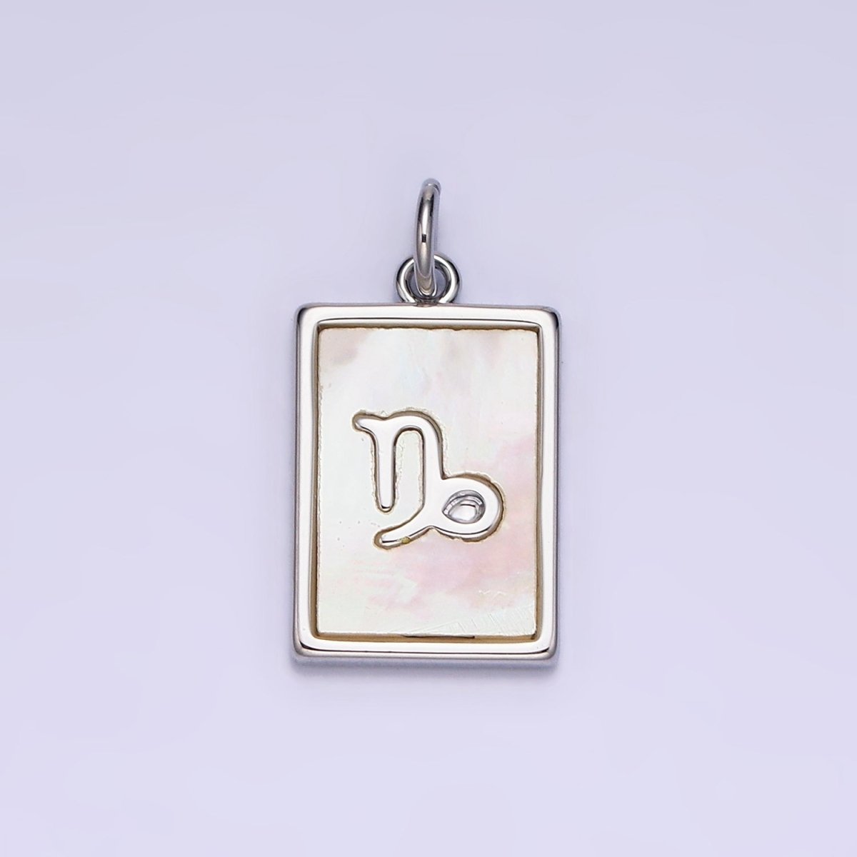 White Gold Filled Zodiac Sign Shell Pearl Rectangular Tag Charm | A-A1259-A-A1270