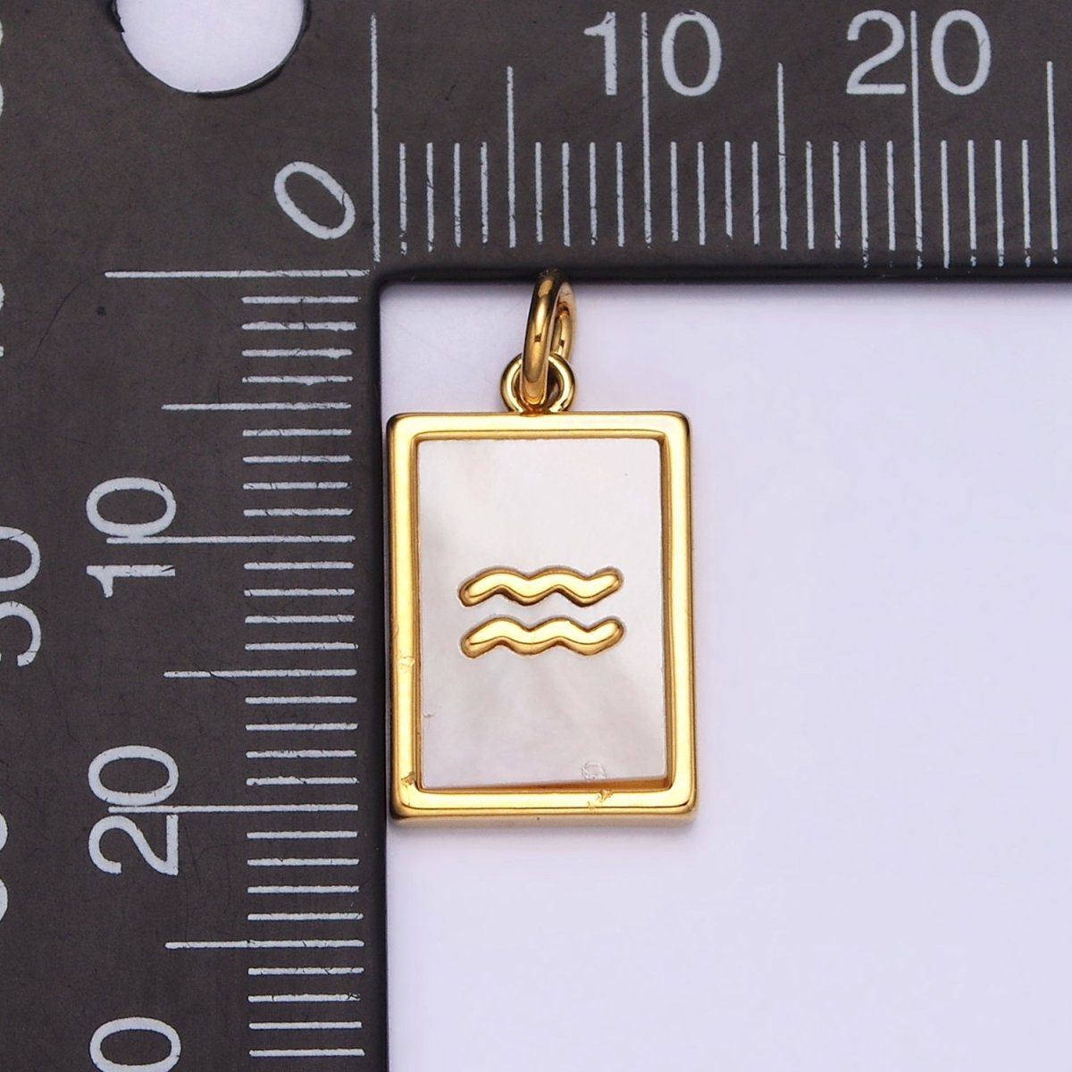 White Gold Filled Zodiac Sign Shell Pearl Rectangular Tag Charm | A-A1259-A-A1270