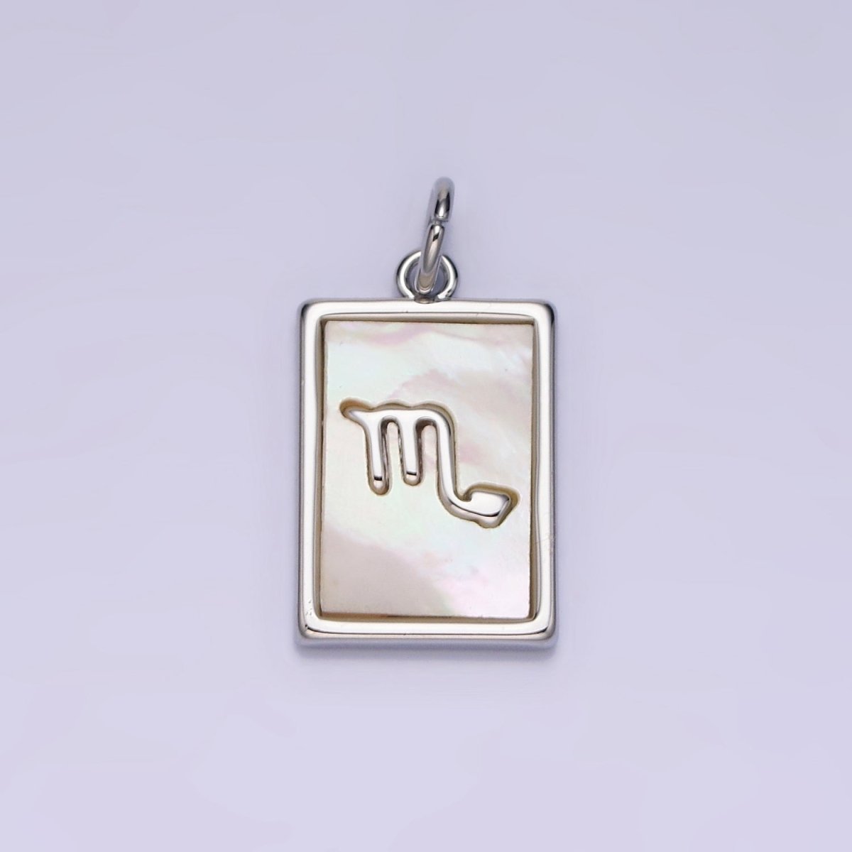 White Gold Filled Zodiac Sign Shell Pearl Rectangular Tag Charm | A-A1259-A-A1270