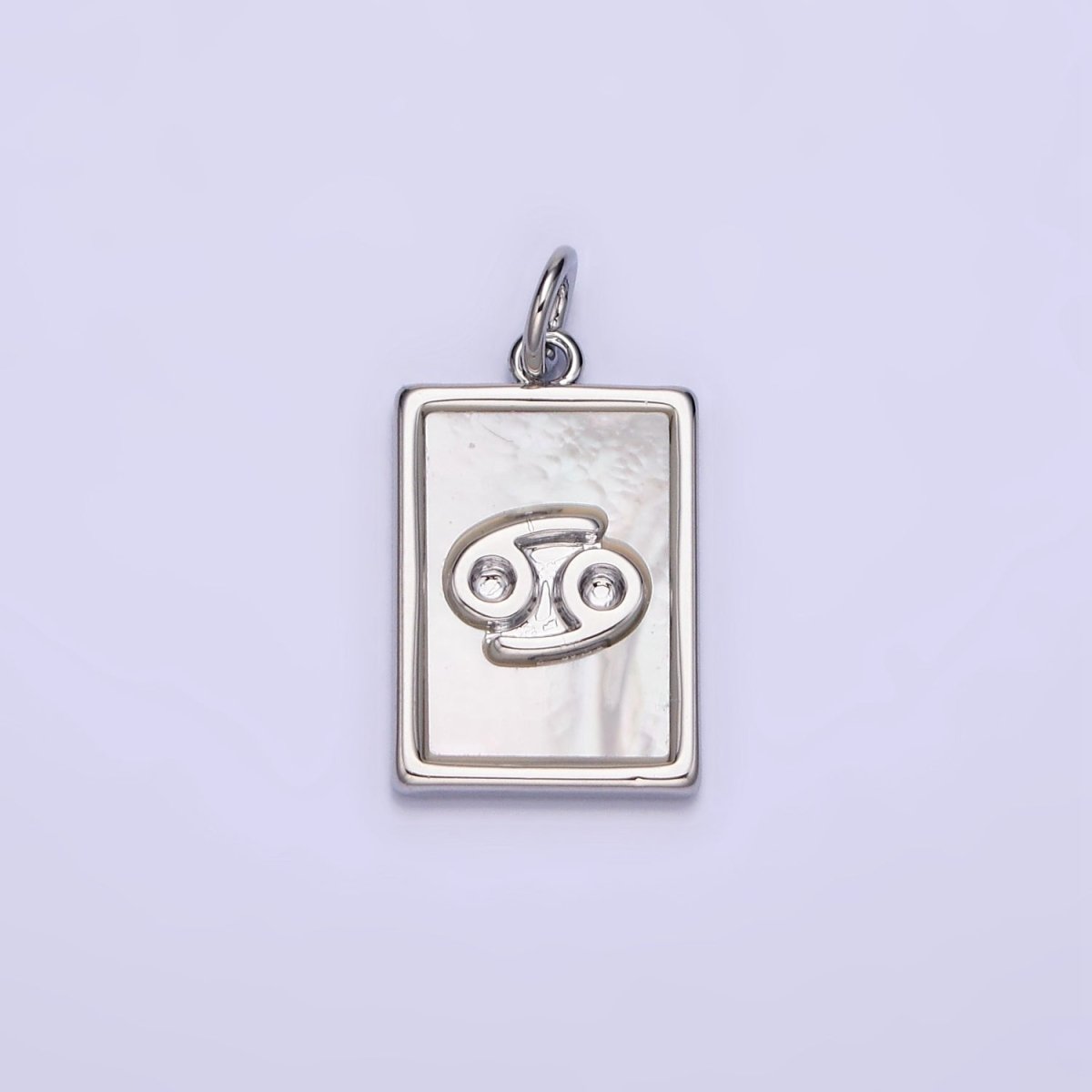 White Gold Filled Zodiac Sign Shell Pearl Rectangular Tag Charm | A-A1259-A-A1270