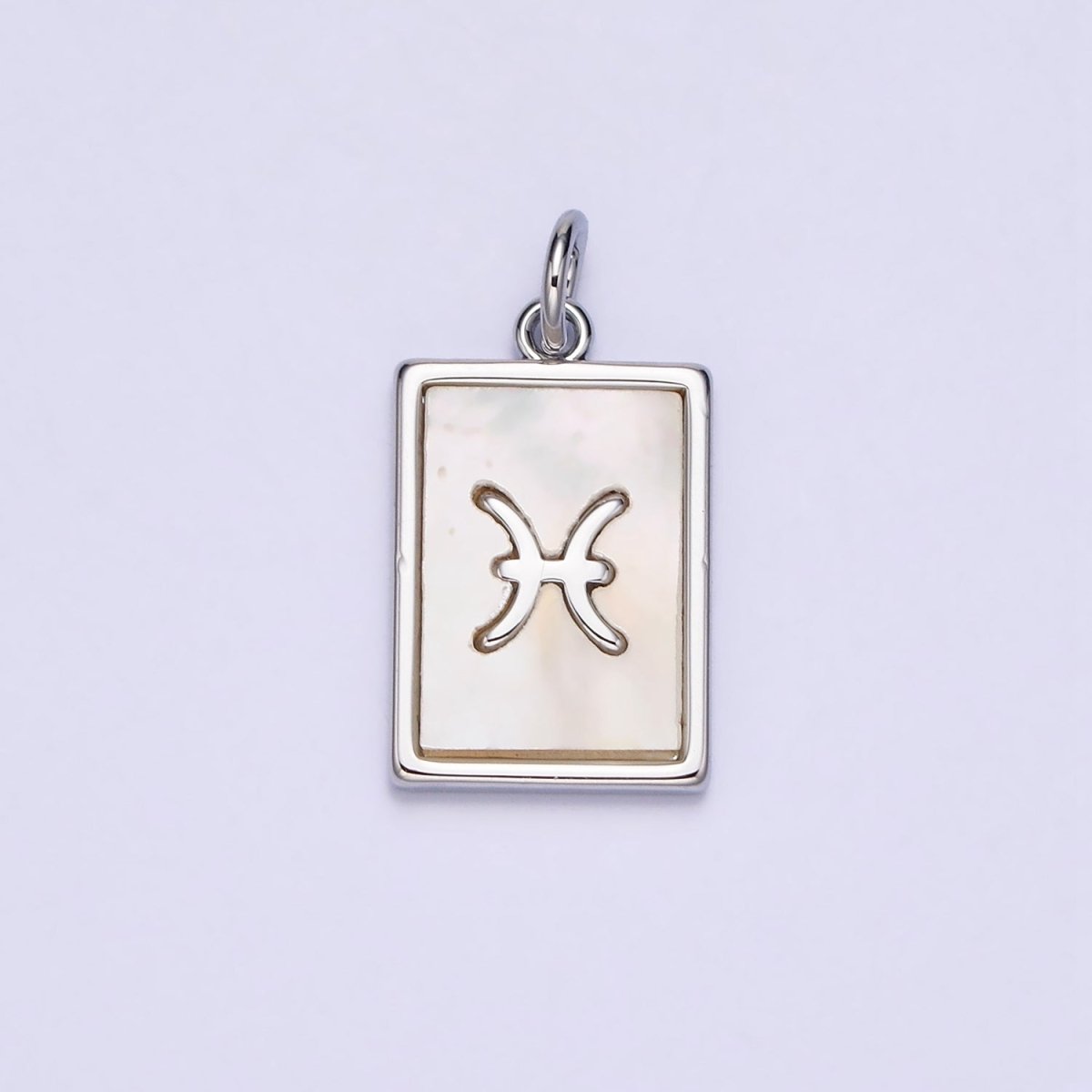White Gold Filled Zodiac Sign Shell Pearl Rectangular Tag Charm | A-A1259-A-A1270